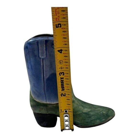 Jeremy Diller Raku Pottery Cowboy Boot Vase Signed Planter Southwest Decor Blue - Picture 5 of 7